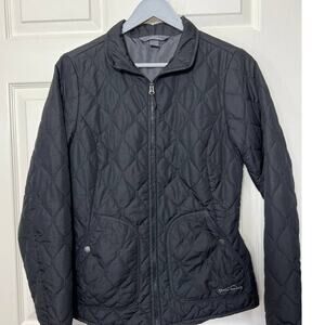 Eddie Bauer Black Light Weight Quilted Jacket Full Zip Small Spring Fall Layer